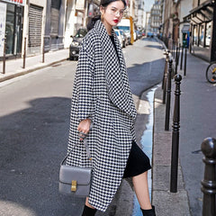 Fine black white Plaid Winter coat oversize pockets long coat Fine Notched trench coat TCT181016