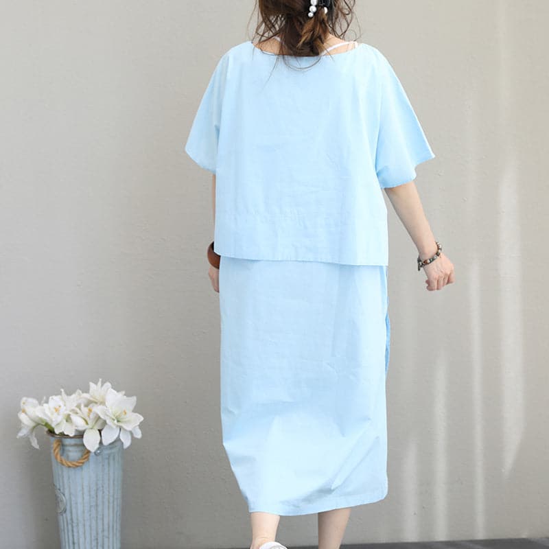 Fine blue linen dress plus size clothing linen clothing dress boutique side open tie waist linen cotton dress SDM180727