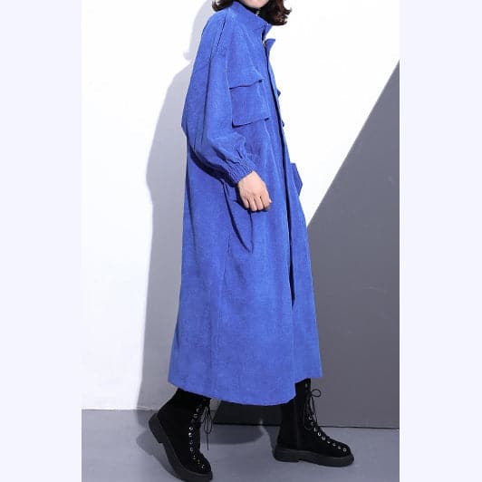 Fine blue long coat plus size Stand zippered trench coat boutique long sleeve pockets baggy long coats AT-TCT180910