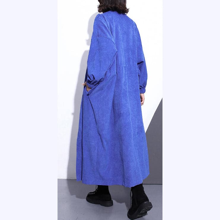 Fine blue long coat plus size Stand zippered trench coat boutique long sleeve pockets baggy long coats AT-TCT180910