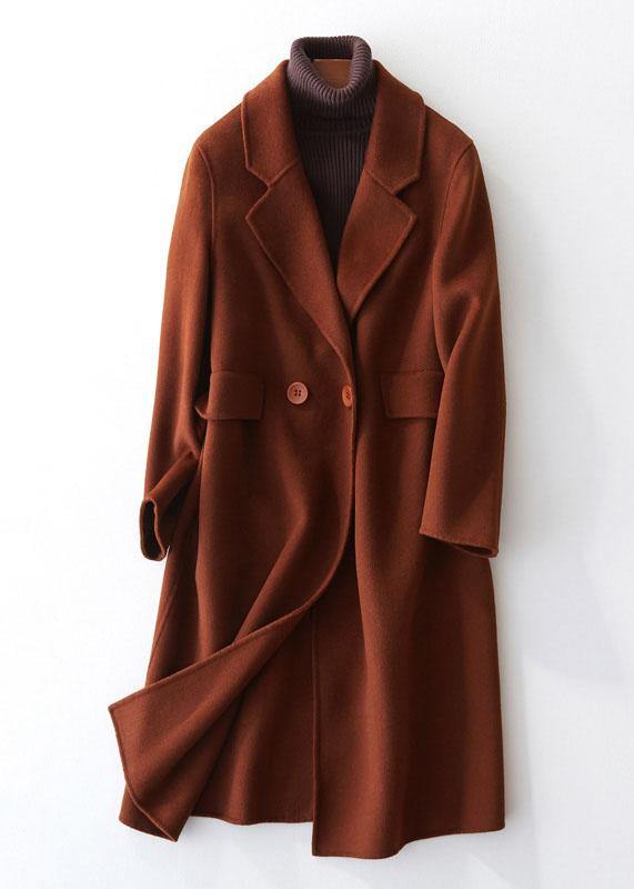 Fine chocolate woolen coats oversize mid-length coats back open coat lapel collar TCT190821