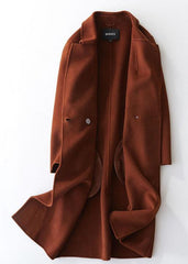 Fine chocolate woolen coats oversize mid-length coats back open coat lapel collar TCT190821