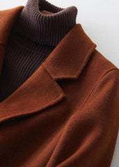 Fine chocolate woolen coats oversize mid-length coats back open coat lapel collar TCT190821