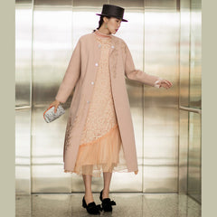 Fine nude pink Woolen Coats Women oversized long sleeve medium length jackets embroidery coats TCT181116