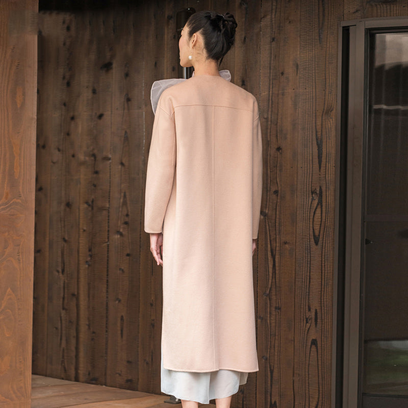 Fine nude pink Woolen Coats Women oversized long sleeve medium length jackets embroidery coats TCT181116