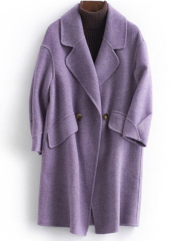 Fine pink Woolen Notched Coat Women oversize mid-length pockets coats TCT190821