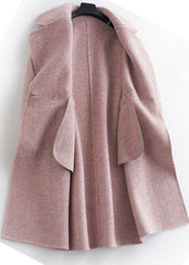 Fine pink Woolen Notched Coat Women oversize mid-length pockets coats TCT190821