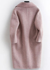 Fine pink Woolen Notched Coat Women oversize mid-length pockets coats TCT190821