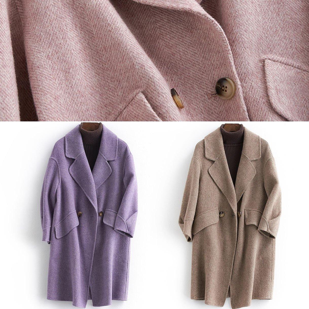 Fine pink Woolen Notched Coat Women oversize mid-length pockets coats TCT190821