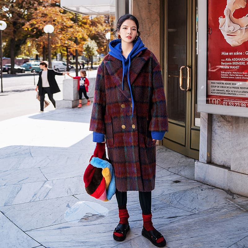 Fine red blue Plaid coats plus size Notched trench coat New double breasted Wool Coat TCT181016