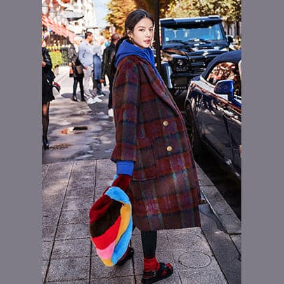 Fine red blue Plaid coats plus size Notched trench coat New double breasted Wool Coat TCT181016