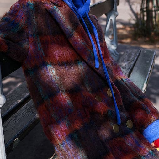 Fine red blue Plaid coats plus size Notched trench coat New double breasted Wool Coat TCT181016