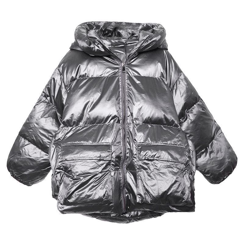 Fine silver gray down coat winter plus size womens parka hooded zippered Fine winter outwear AT-DJK201105