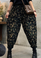 Fitted Black Fleece Lined Floral denim Pants Winter BSNZK-LPTS211124