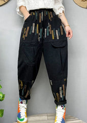 Fitted Black elastic waist Print denim Pants Spring BSNZK-LPTS211124