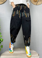 Fitted Black elastic waist Print denim Pants Spring BSNZK-LPTS211124