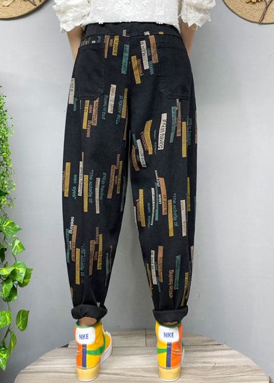 Fitted Black elastic waist Print denim Pants Spring BSNZK-LPTS211124