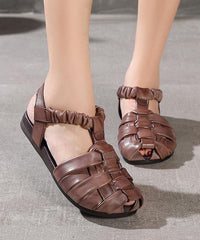 Fitted Flat Sandals Brown Cowhide Leather XZ-LX210622