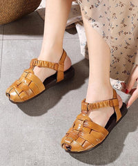 Fitted Flat Sandals Brown Cowhide Leather XZ-LX210622