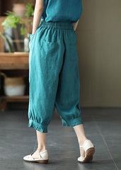 Fitted Green Elastic Waist Pockets Harem Pants Linen GK-LPTS210810