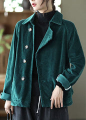 Fitted Tea Green PeterPan Collar Button Patchwork Fall Coat GK-CTS211015