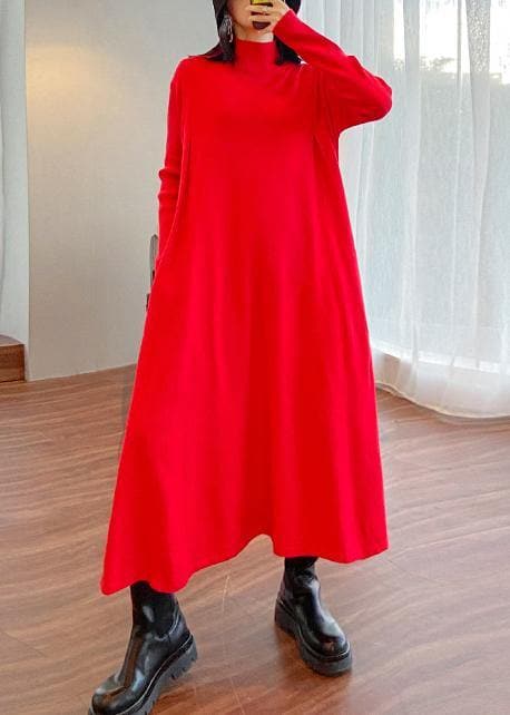 For Spring high neck large hem Sweater fall dress outfit Refashion red Big sweater dresses AT-FDL201105