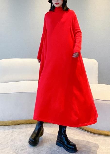 For Spring high neck large hem Sweater fall dress outfit Refashion red Big sweater dresses AT-FDL201105