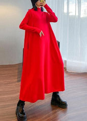 For Spring high neck large hem Sweater fall dress outfit Refashion red Big sweater dresses AT-FDL201105