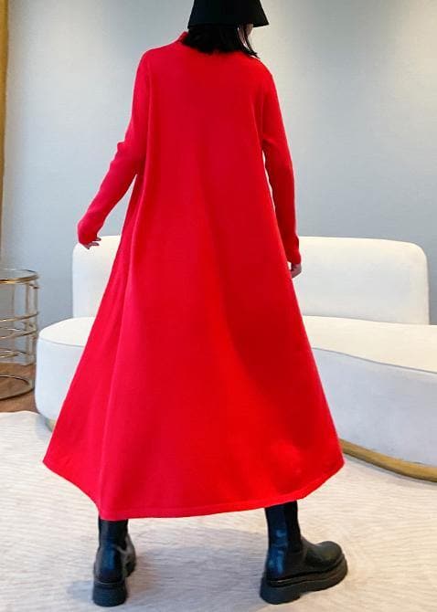 For Spring high neck large hem Sweater fall dress outfit Refashion red Big sweater dresses AT-FDL201105