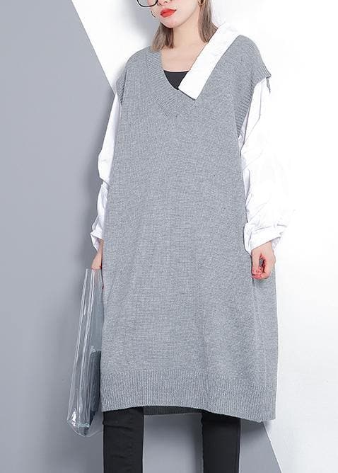 For Spring patchwork Puff Sleeve Sweater weather plus size gray Mujer knit dress AT-NSD191113