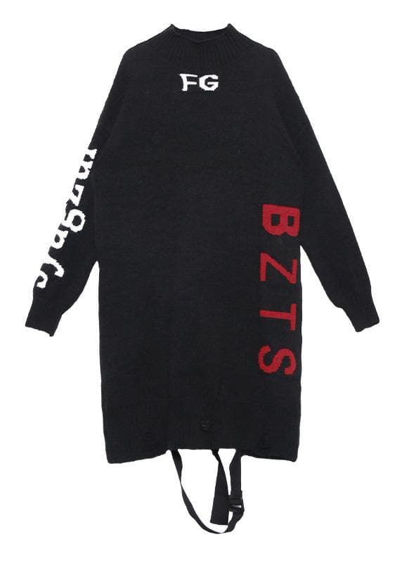 For Work alphabet Sweater high neck dress outfit plus size black Funny knit dress AT-NSD191203