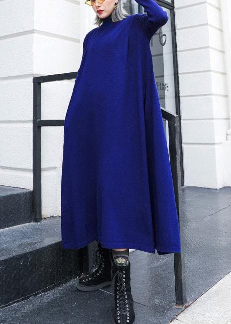 For Work blue Sweater dress Design high neck large hem Art fall knit dress AT-NSD201022