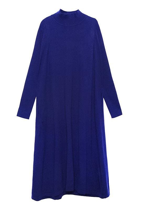 For Work blue Sweater dress Design high neck large hem Art fall knit dress AT-NSD201022