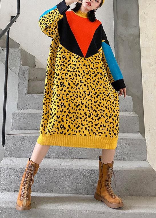 For Work yellow Sweater dresses Design patchwork Hipster spring knit dress AT-NSD200120