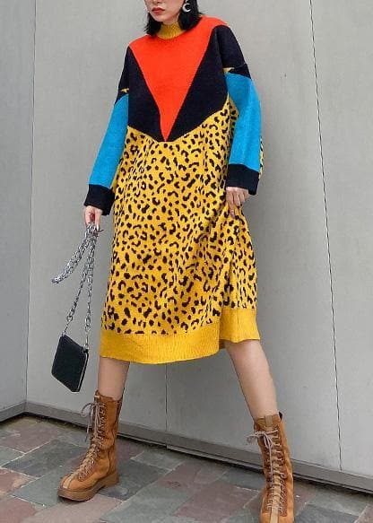 For Work yellow Sweater dresses Design patchwork Hipster spring knit dress AT-NSD200120