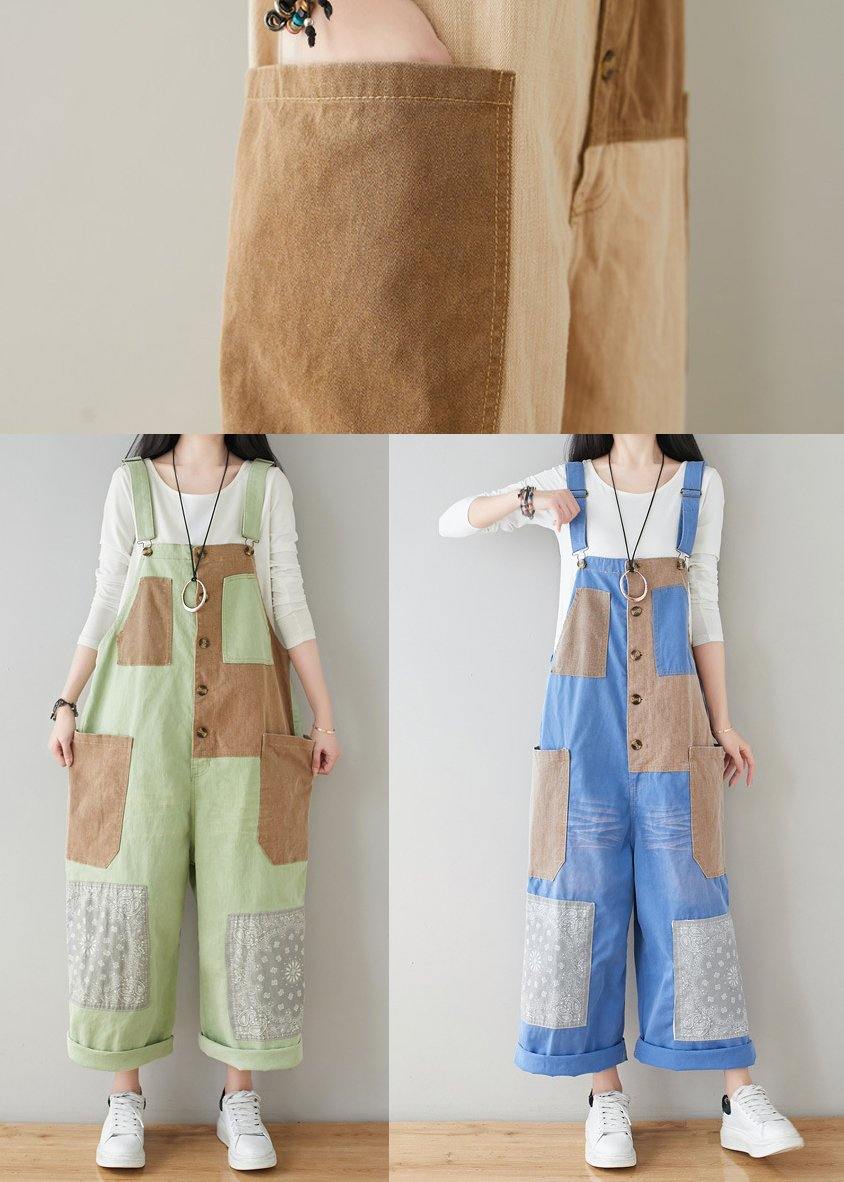 French Baby Blue Patchwork Jeans Jumpsuit Women dylinoshop