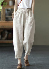 French Beige Elastic Waist Harem Summer Pants Linen GK-LPTS210810