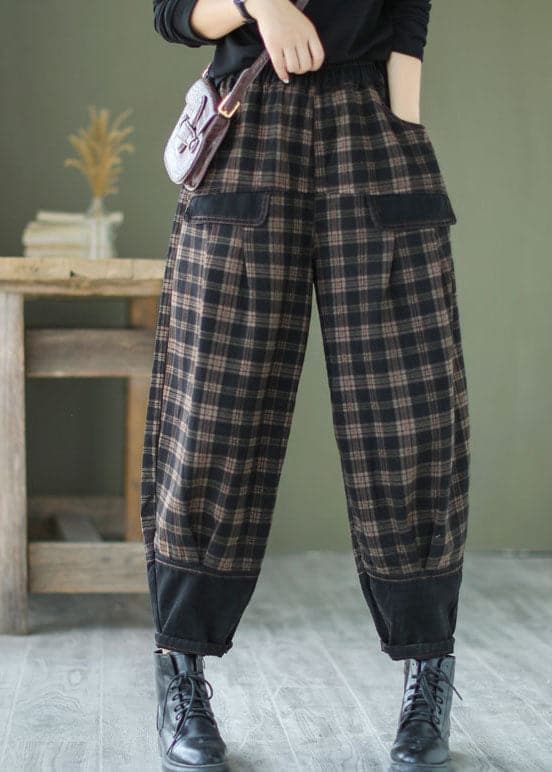 French Black Plaid Patchwork denim Pants Spring BSNZK-LPTS211124