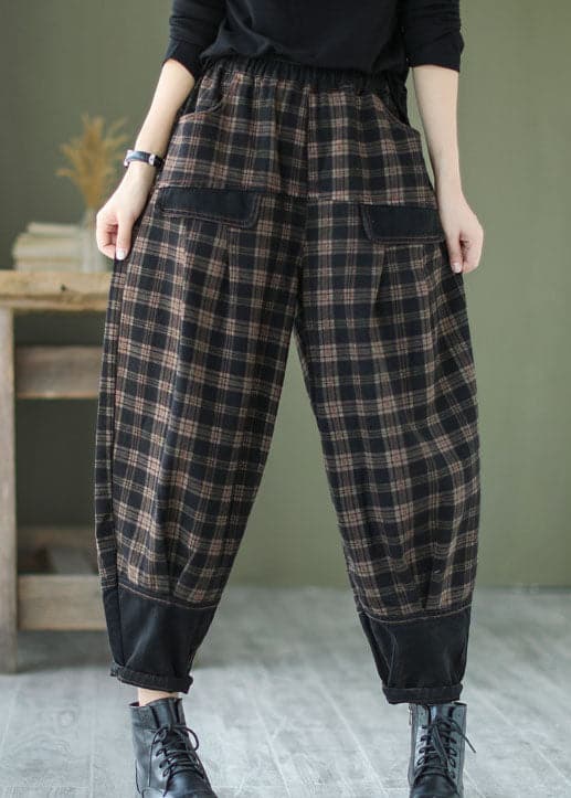 French Black Plaid Patchwork denim Pants Spring BSNZK-LPTS211124