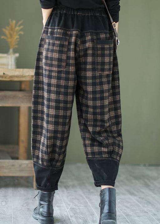 French Black Plaid Patchwork denim Pants Spring BSNZK-LPTS211124