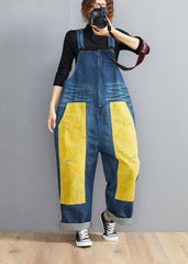 French Denim Blue Jeans women's Spring Patchwork Jumpsuit Pants JPTS210124