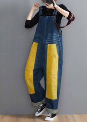 French Denim Blue Jeans women's Spring Patchwork Jumpsuit Pants JPTS210124