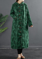 French Green Jacquard Hooded Chinese Button Robe Dresses TCT210305