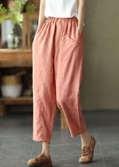 French Pink Casual Loose Patchwork Summer Linen Pants GK-LPTS210810