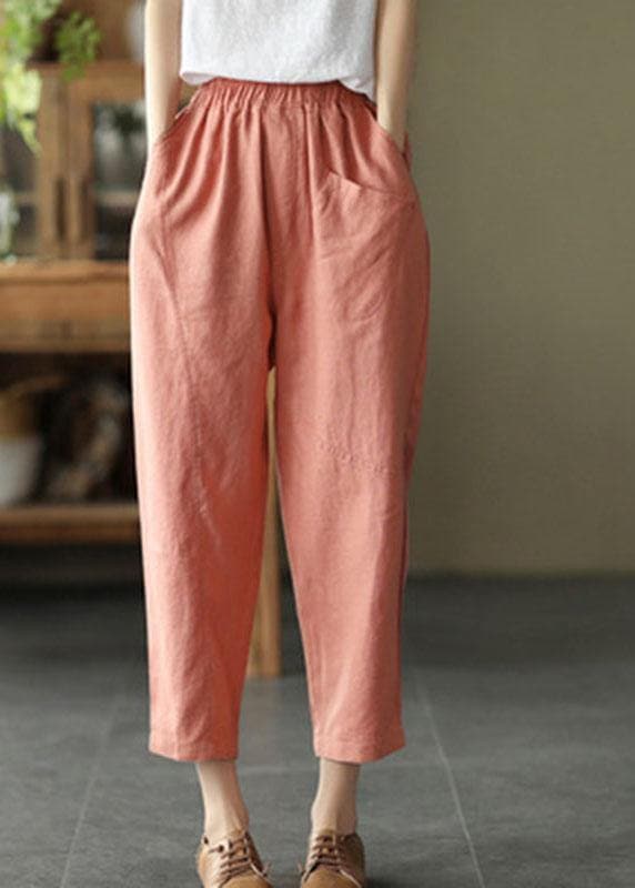 French Pink Casual Loose Patchwork Summer Linen Pants GK-LPTS210810