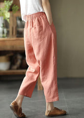 French Pink Casual Loose Patchwork Summer Linen Pants GK-LPTS210810