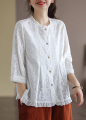 French Purple Embroideried Lace Patchwork Wrinkled Cotton Shirt Tops Bracelet Sleeve GK-HTP220815