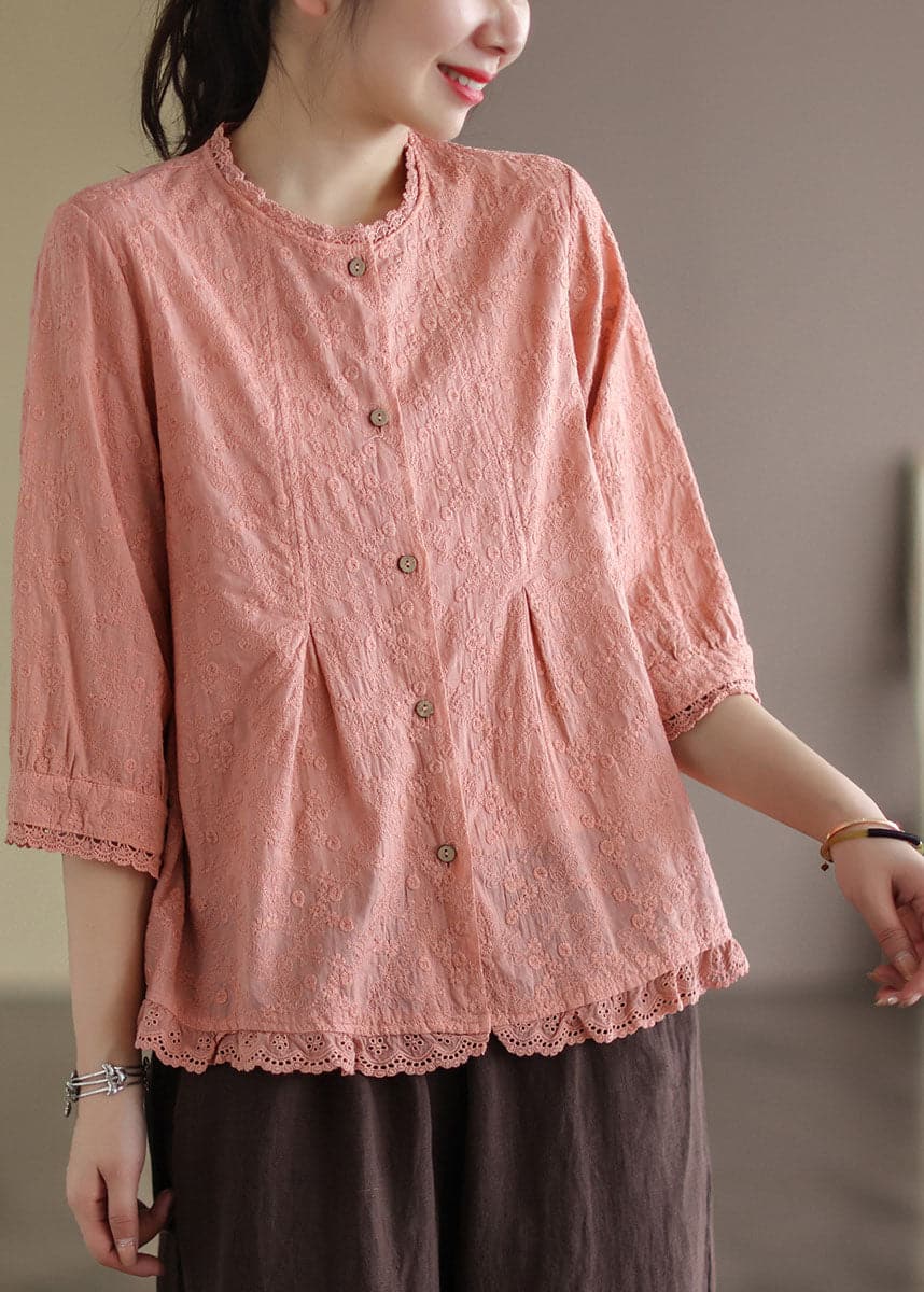 French Purple Embroideried Lace Patchwork Wrinkled Cotton Shirt Tops Bracelet Sleeve GK-HTP220815