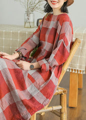 French Red O-Neck Pockets Linen Fall Robe Dresses GK-SKTS211015