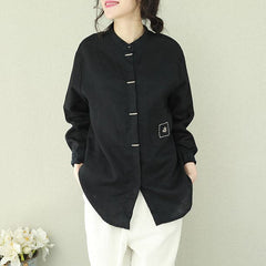 French black linen blouses for women Omychic Inspiration stand collar loose shirts LTP190129